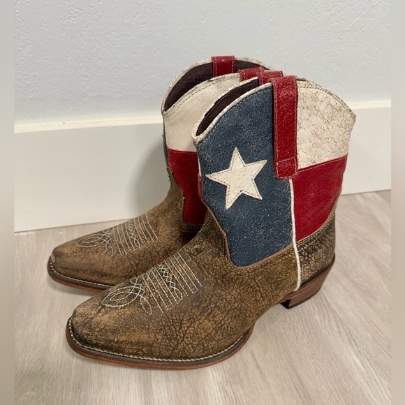 Roper Lady Rebel Women 8.5 Texas Flag Leather Pull On Western Boots - Picture 4 of 11